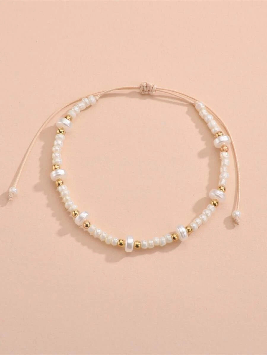 9054 b01-28 Pulsera tobillera con cuenta con perla artificial