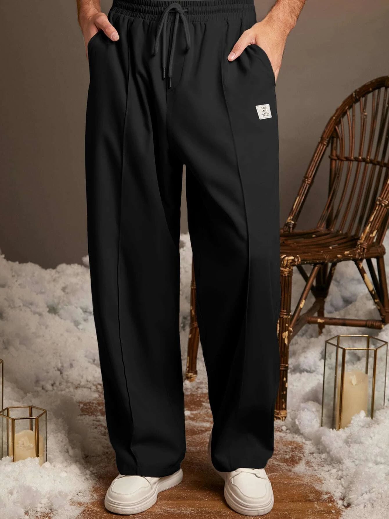 6683 a02-09 Manfinity Homme Hombres Pantalones con diseño de parche de letra de cintura con cordón