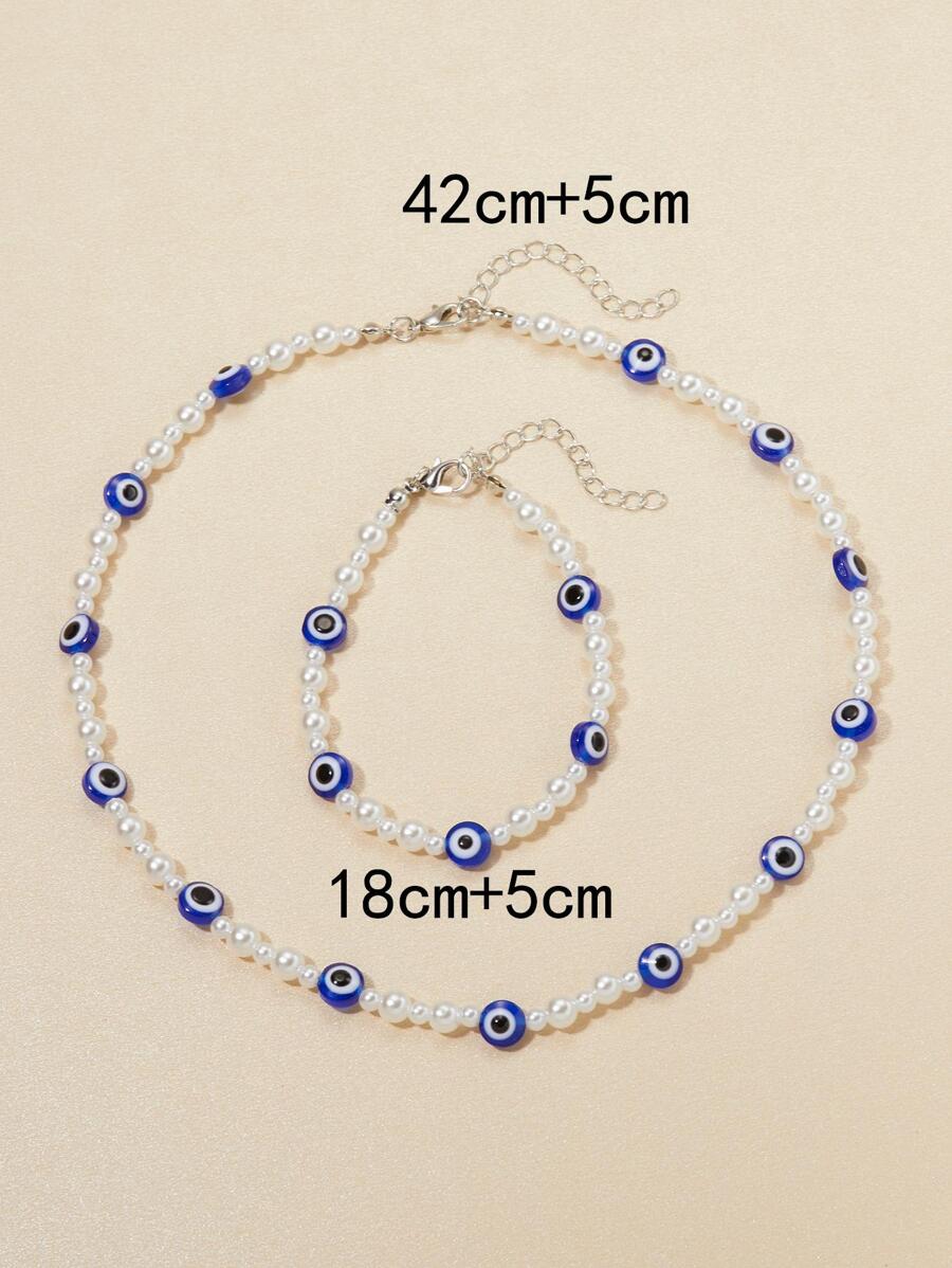 10032 b03-07 Collar con diseño de ojo con cuenta con perla artificial con pulsera