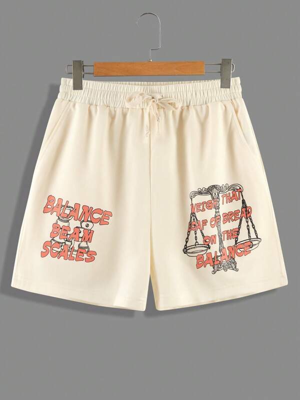 6989 a01-07 Shorts con estampado de slogan de cintura con cordón