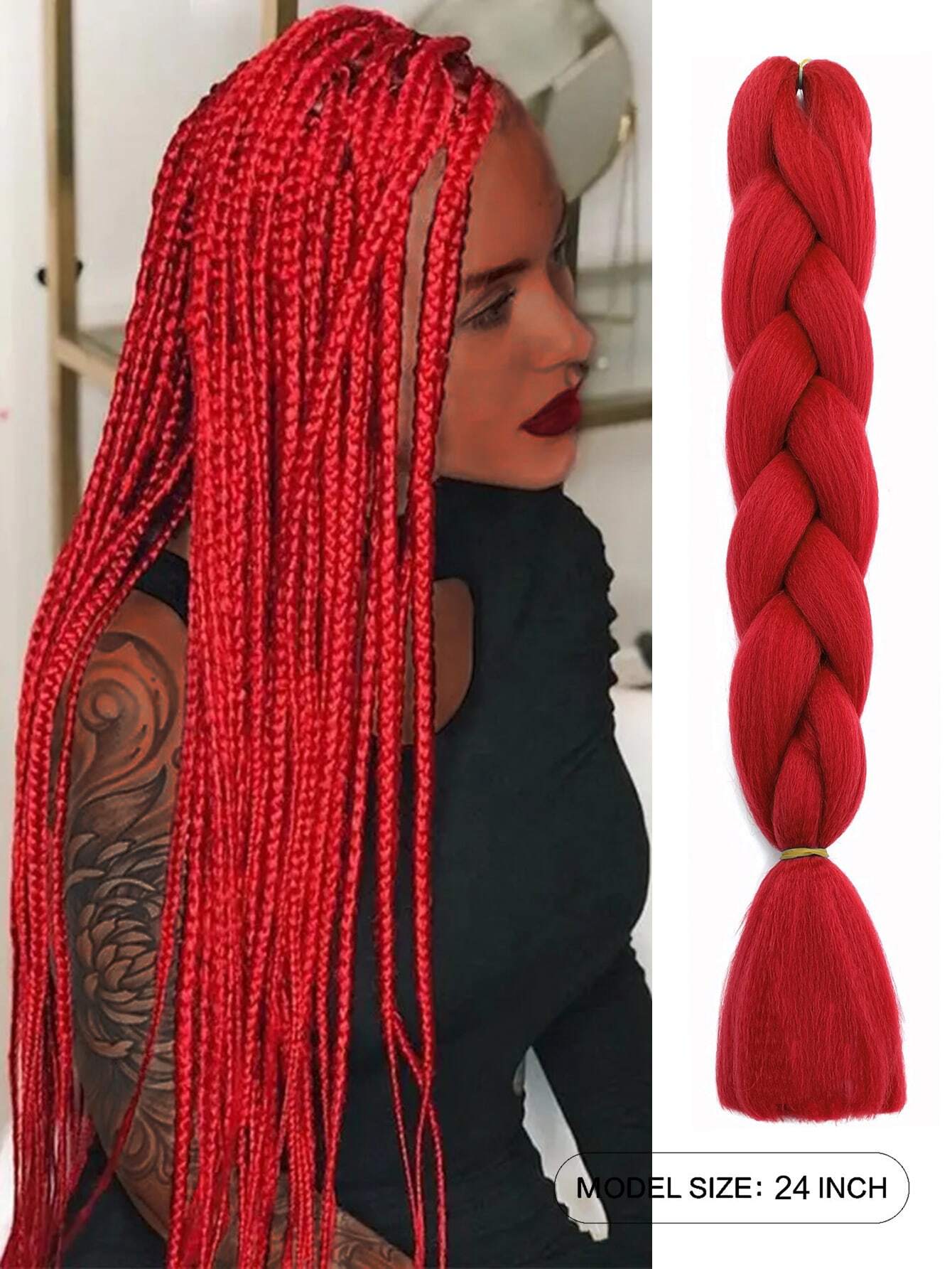 6000 a11-02 Una pieza Cabello sintético trenzado gigante rojo Extensiones de cabello trenzado de 24 pulgadas Caja de trenzas Cabello trenzado Cabello sintético para trenzar (más de cuarenta colores)