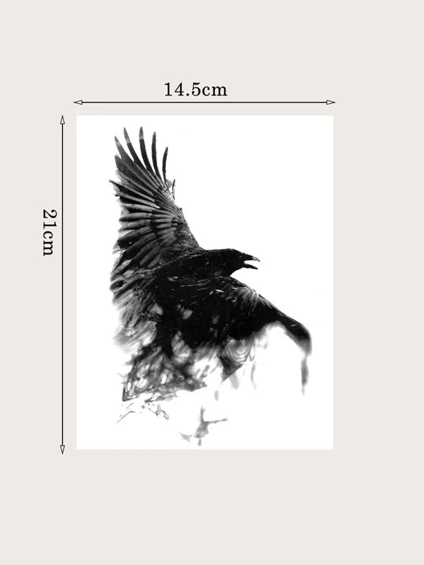 7902 a13-01 Una pegatina de tatuaje temporal resistente al agua con diseño de cuervo