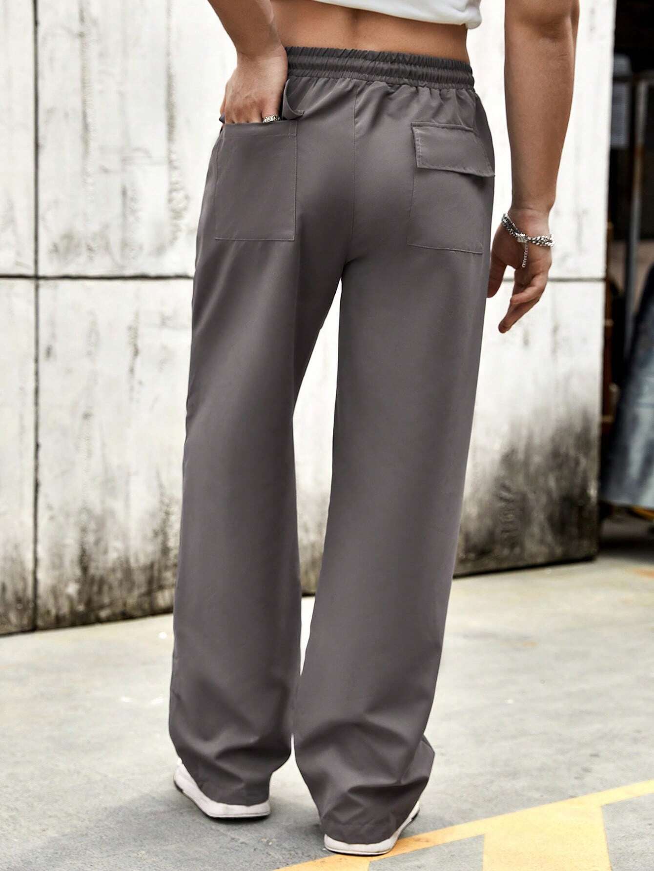 4673  a04-11 Pantalones de cintura con cordón con bolsillo oblicuo