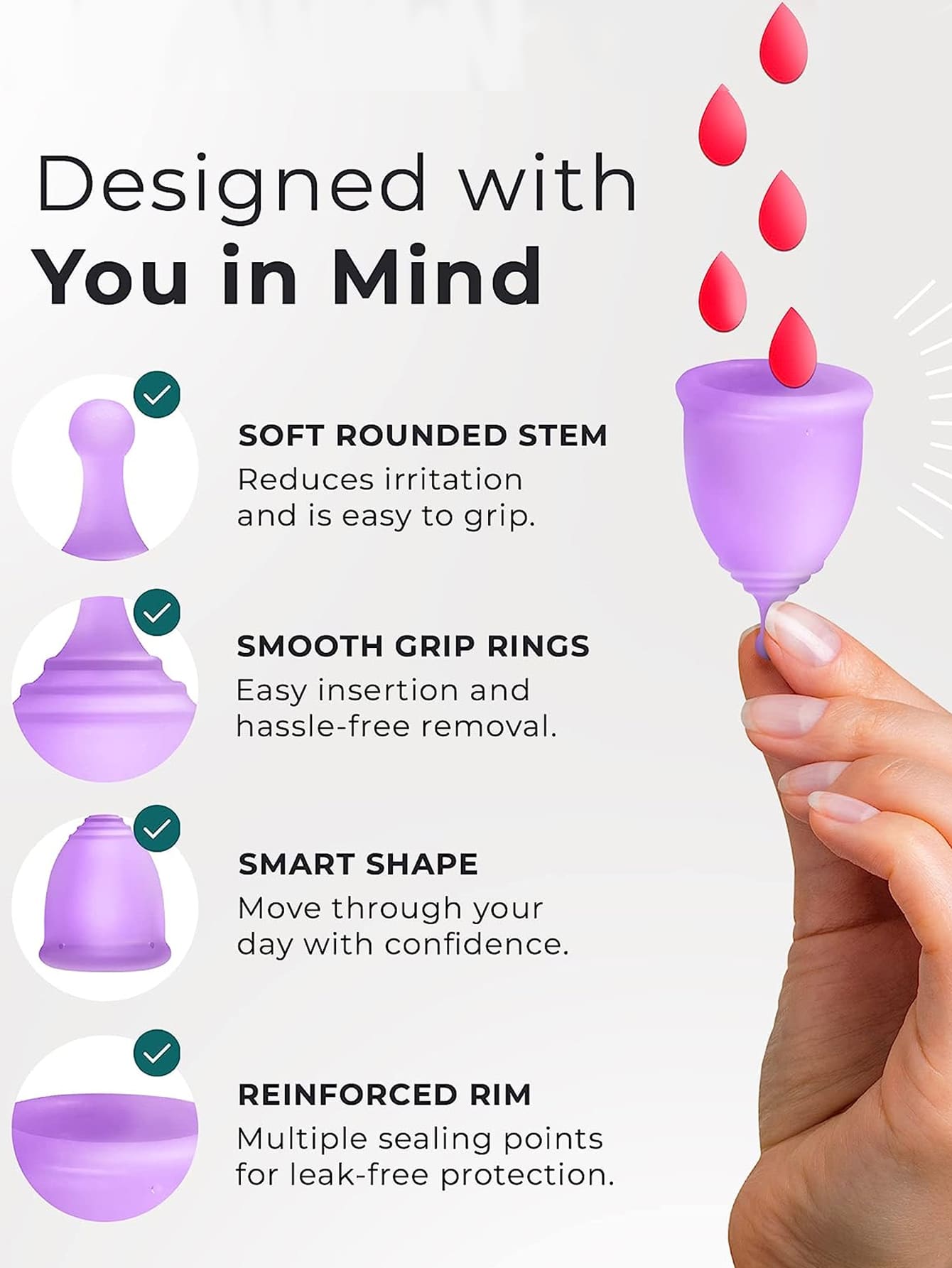 4737 a08-09 Una Pieza Copa Menstrual Reutilizable De Silicona De 12 Horas En Color Púrpura Para La Protección Del Período De La Mujer