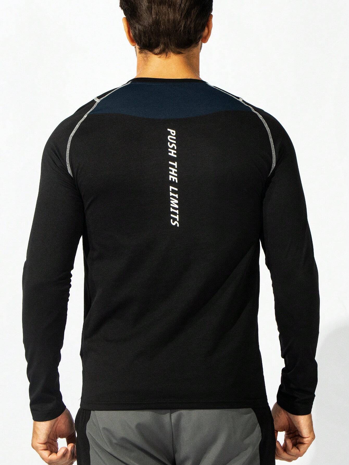 4357 a06-12 Hombres Camiseta deportiva con estampado de letra con puntada