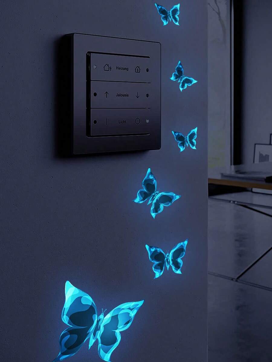 11148 B01-40  1 set brillante con mariposa Calcomanías de pared azul luminoso con mariposa brillante en oscuro Pegatinas de pared DIY adorno para niño chica dormitorio cuarto de baño decoraciones ( azul con mariposa )