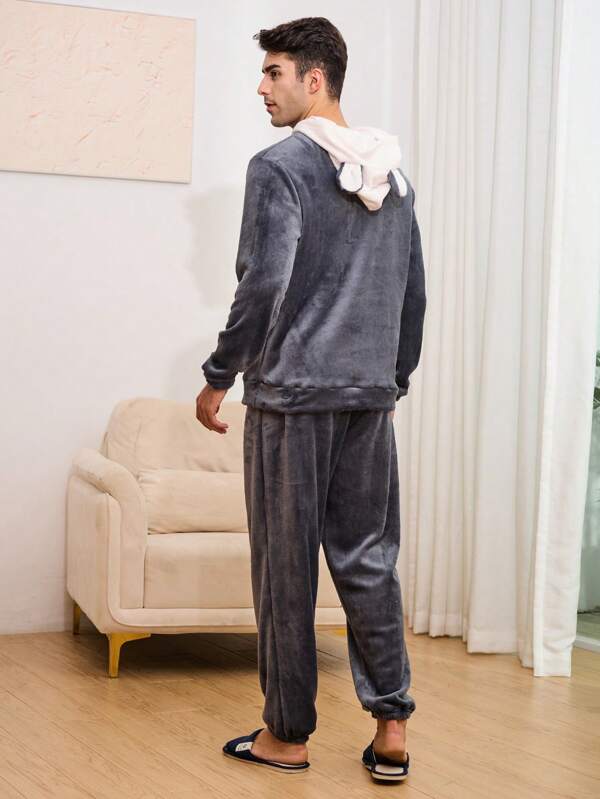5313 a04-06 Conjunto de pijama con bordado de letra con capucha
