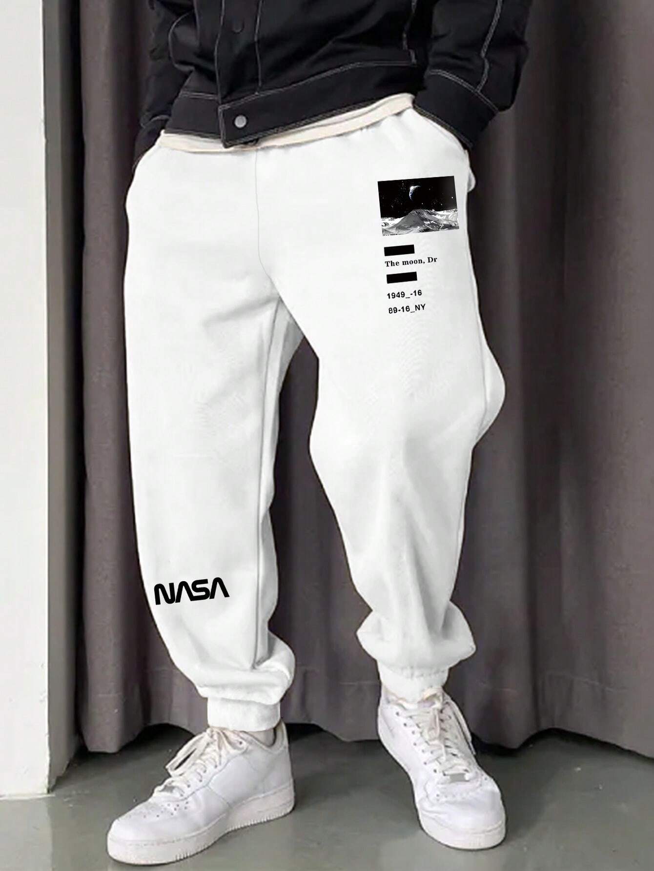 8404 2 a01-06 Pantalón deportivo con estampado de letra de cintura con cordón