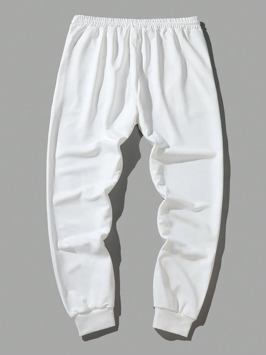 8404 b05-02 Pantalón deportivo con estampado de letra de cintura con cordón