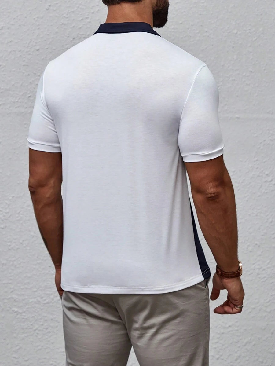 8485 2 a01-04 Camisa De Polo Para Hombre Con Bloques De Color Y Estampado De Letras