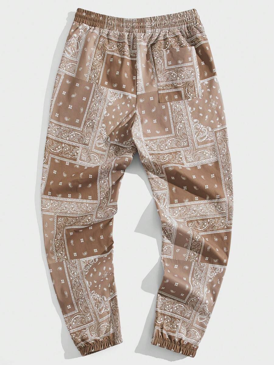 8774 b05-04 Pantalones Tejidos De Pierna Ancha Con Estampado Floral Y Cintura Elástica Para Hombre Con Cordón