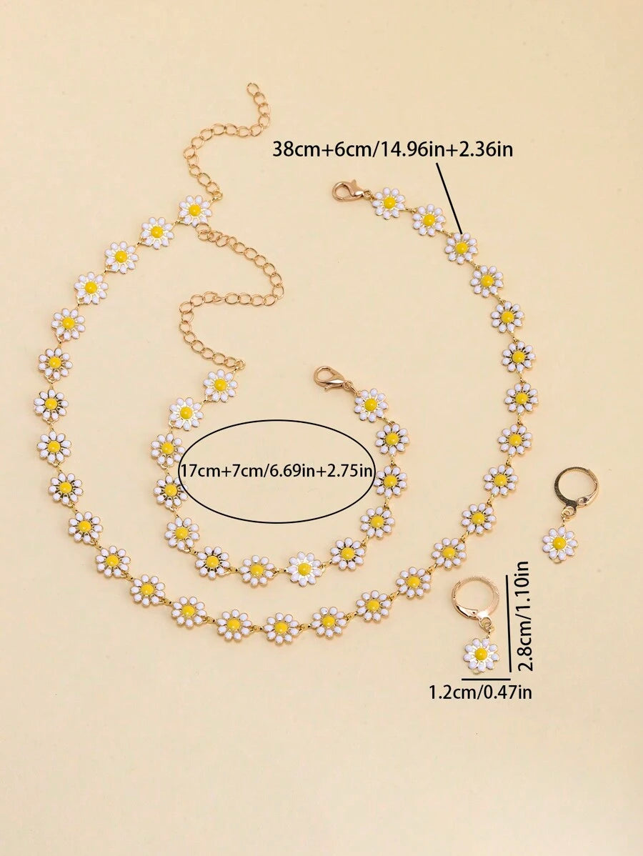 9836 b01-35 Cuatro piezas/set joyas de flor de margarita blanca