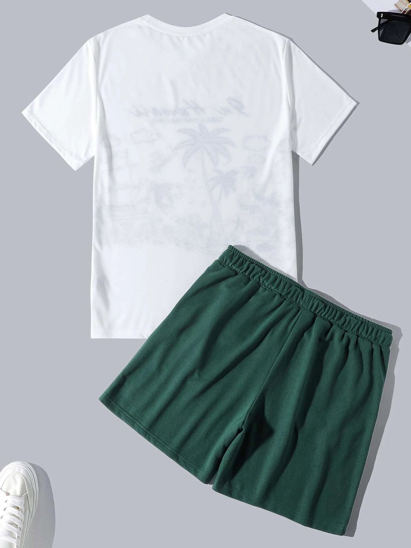 9905 a03-02 Camiseta con estampado de palmera y Short de cintura con cordón