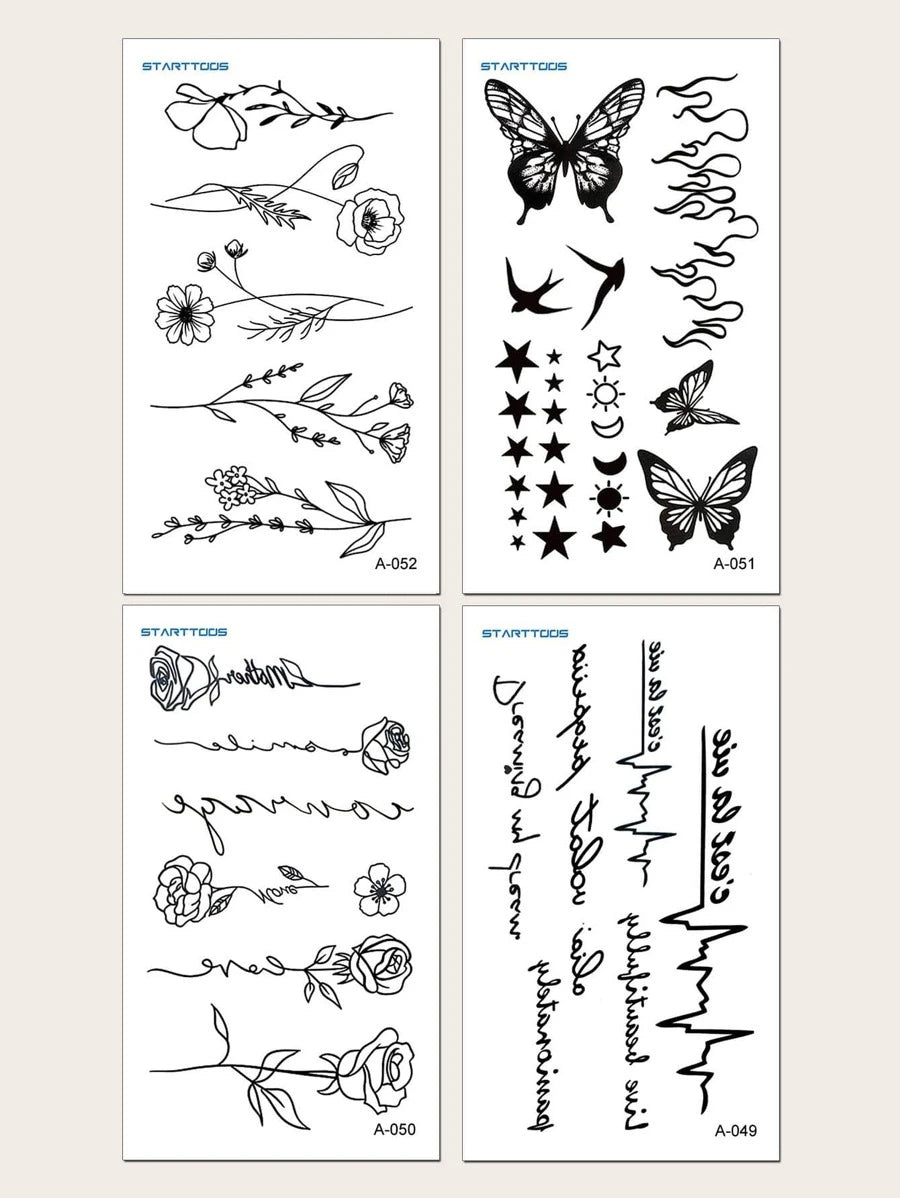 11716 1b-02-02 4 hojas de pegatinas de tatuaje con patrón de mariposa