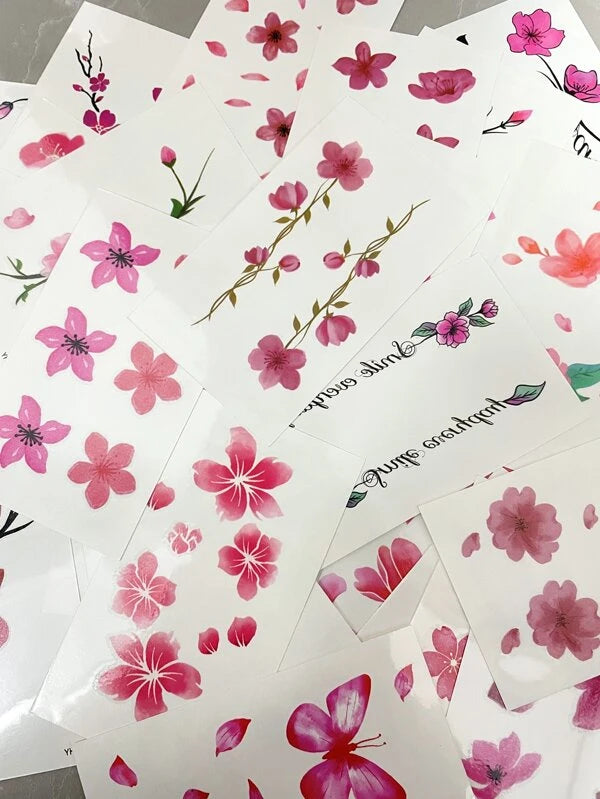 7878 a13-02 Treinta hojas de pegatinas de tatuaje con estampado de flores