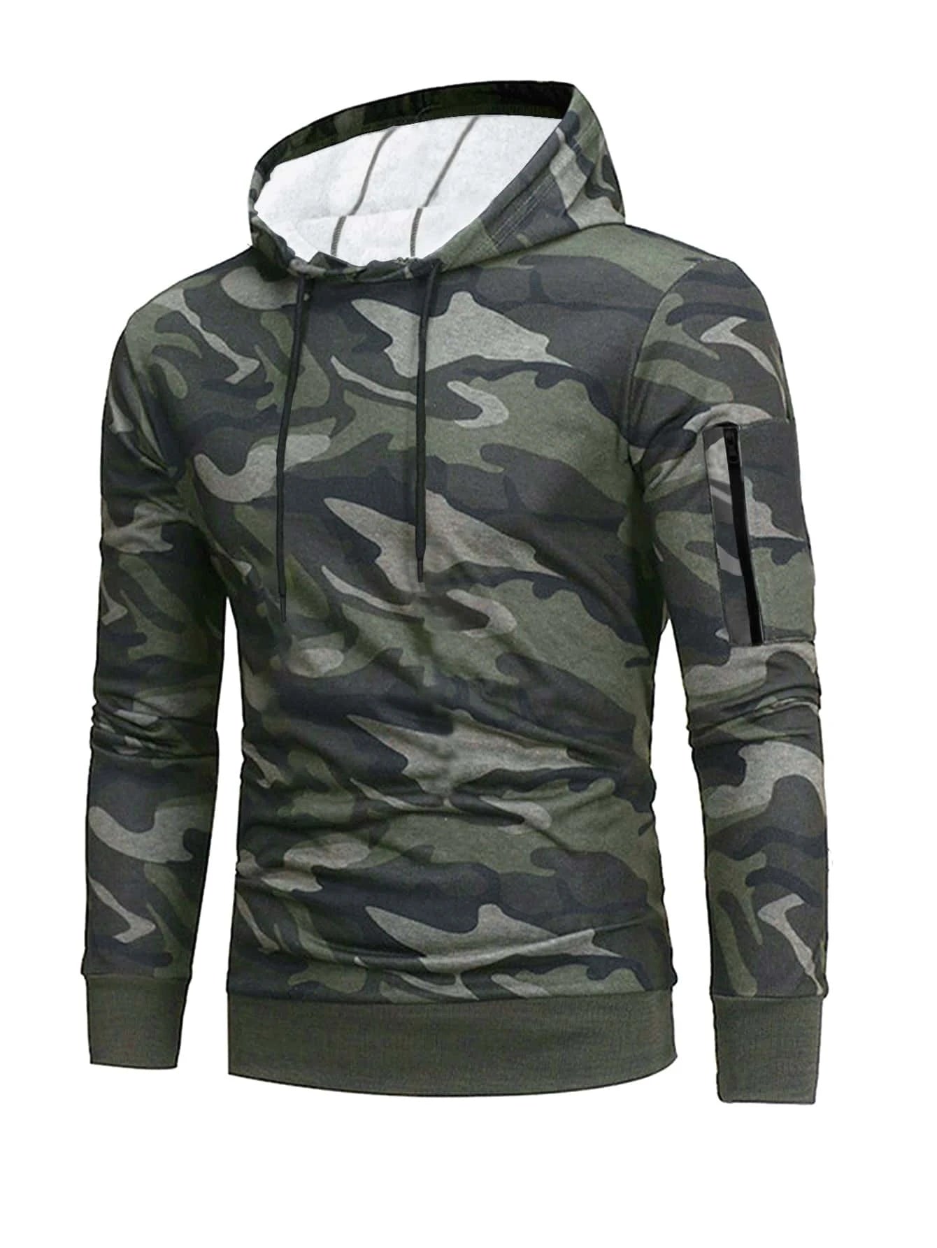 6534 1a-025 Capucha con estampado de camuflaje con cordón deportivo