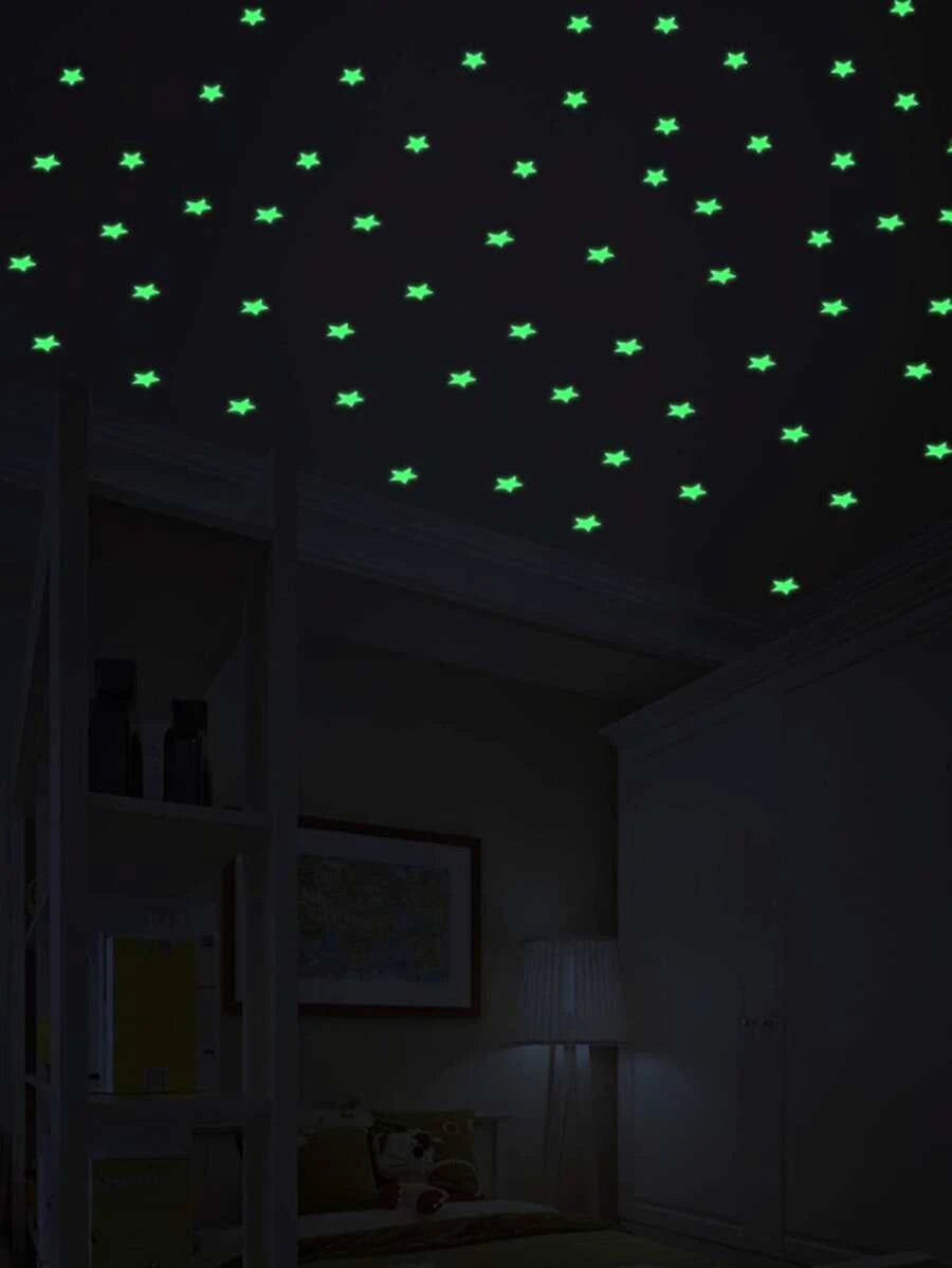 11134 B01-33  100 piezas Pegatina de pared luminosa de puntos y estrellas 3D para habitación de niños