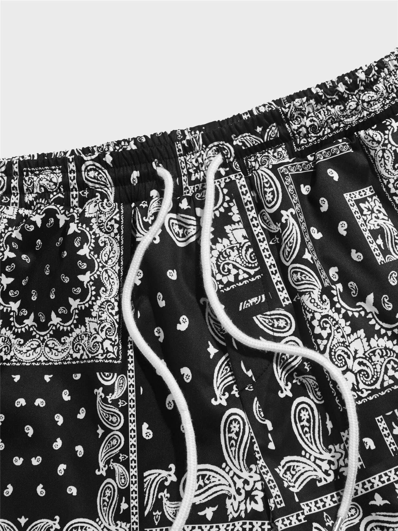 6185 1a-07-02 Pantalon con estampado de pañuelo con paisley de cintura con cordón