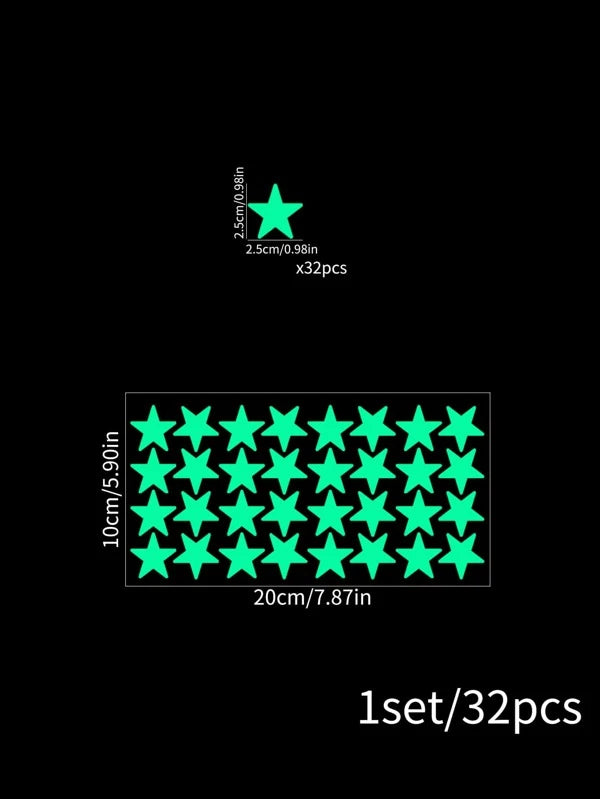 8128 a13-03 set 32 piezas Calcomanía de pared PVC con patrón de estrella brillante en oscuro para casa