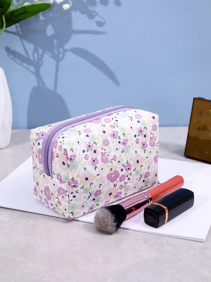 6408 2b-01-13 Bolsa de maquillaje de viaje para organizar el hogar portátil con flores moradas para mujeres y niñas