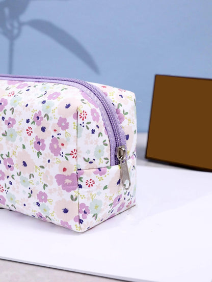 6408 2b-01-13 Bolsa de maquillaje de viaje para organizar el hogar portátil con flores moradas para mujeres y niñas