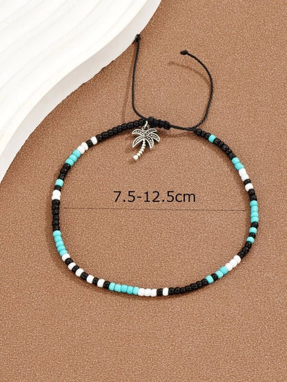 3552 1b-01-15 Pulsera tobillera con cuenta bohemio palmera accesorio