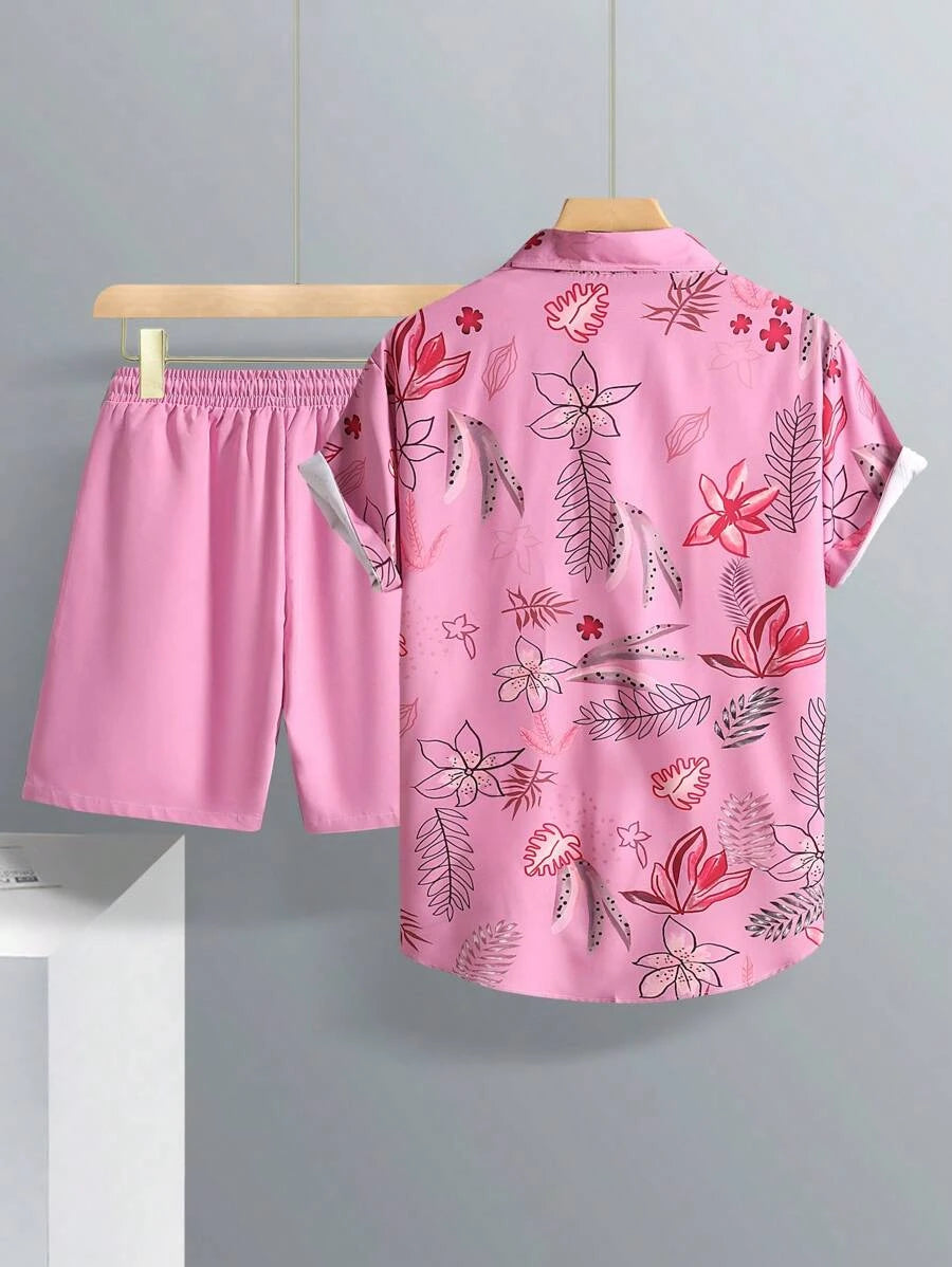 11451 A01-04  estampado tropical Camisa & Shorts