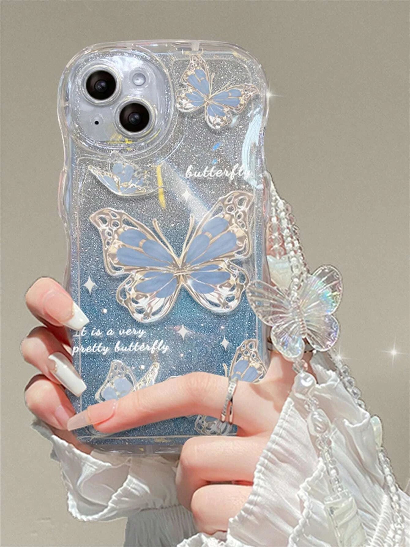 3868 1b-02-14 Funda para móvil con patrón de mariposa con acollador & brillante papel