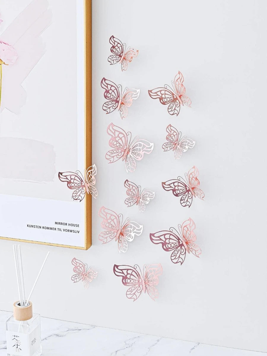11137 B01-19  12 piezas hueco 3d holográfico rosa dorado con mariposa creativo