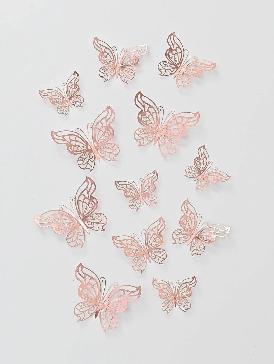 11137 B01-19  12 piezas hueco 3d holográfico rosa dorado con mariposa creativo