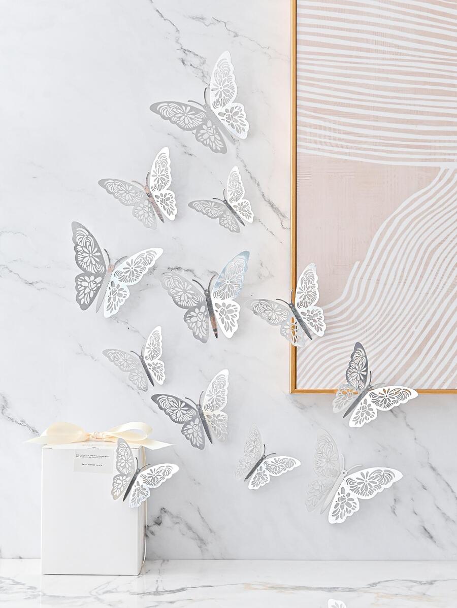 11139 B01-19 12 piezas papel con mariposa 3d hueco con mariposa Calcomanía