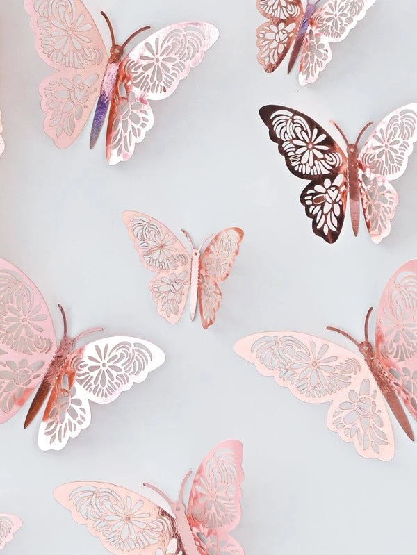 8135 a13-03 Doce piezas/set Pegatina plegable holográfico con mariposa hueco papel decorativo para casa adorno