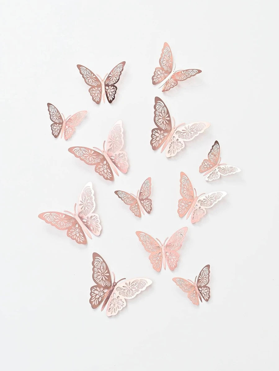 11138 B01-19 12 piezas/set Pegatina plegable holográfico con mariposa hueco papel decorativo para casa adorno