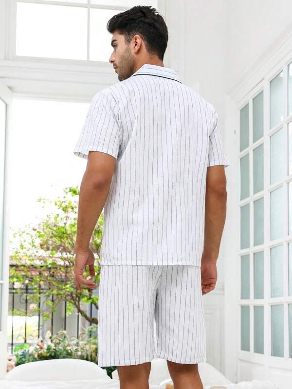 3143 a04-10 Conjunto de pijama con estampado de rayas ribete en contraste