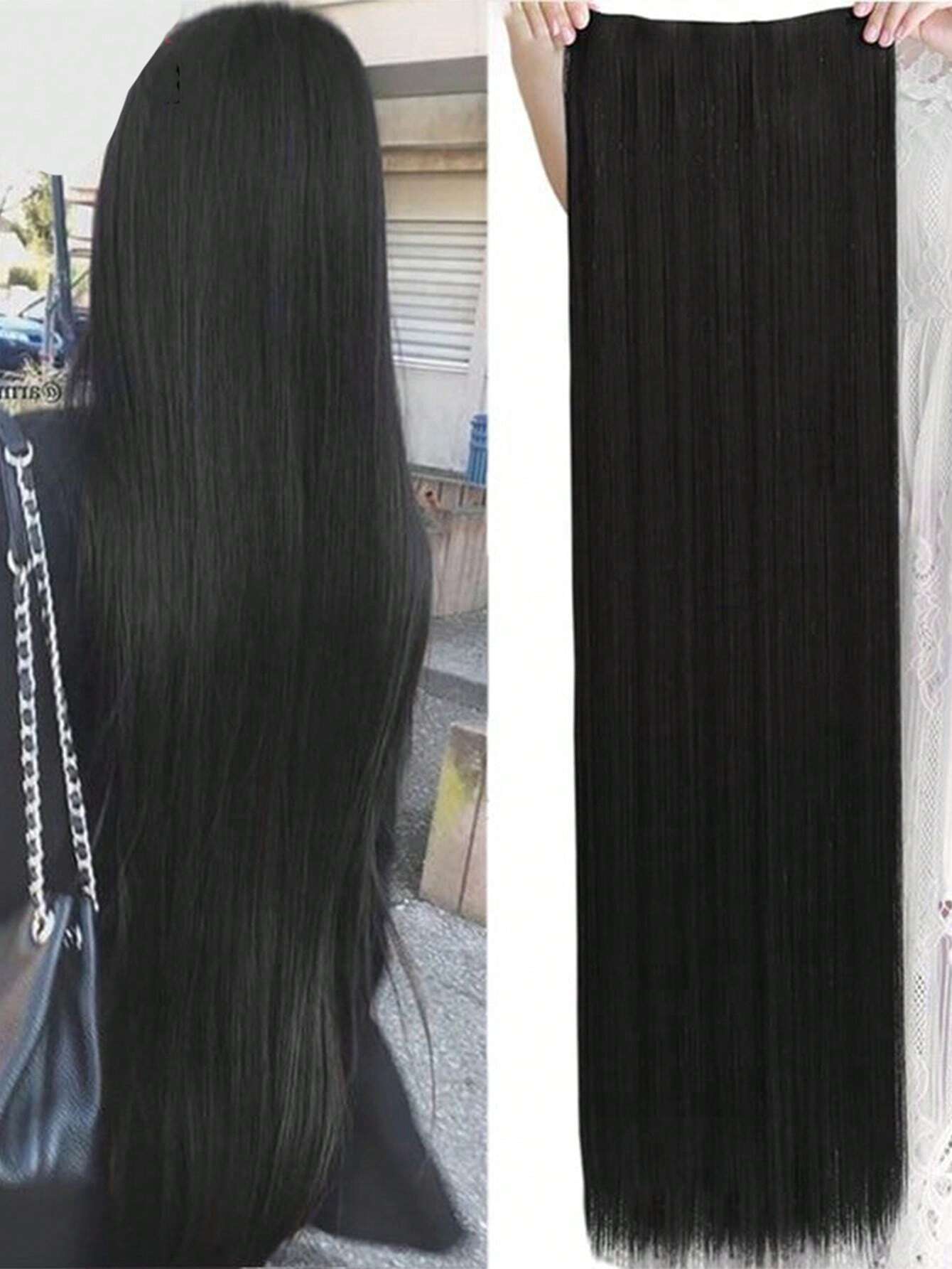 5656 sintético 5 con clip Extensión del pelo largo recto Pelo postizo negro 80CM natural falso pelo para mujeres