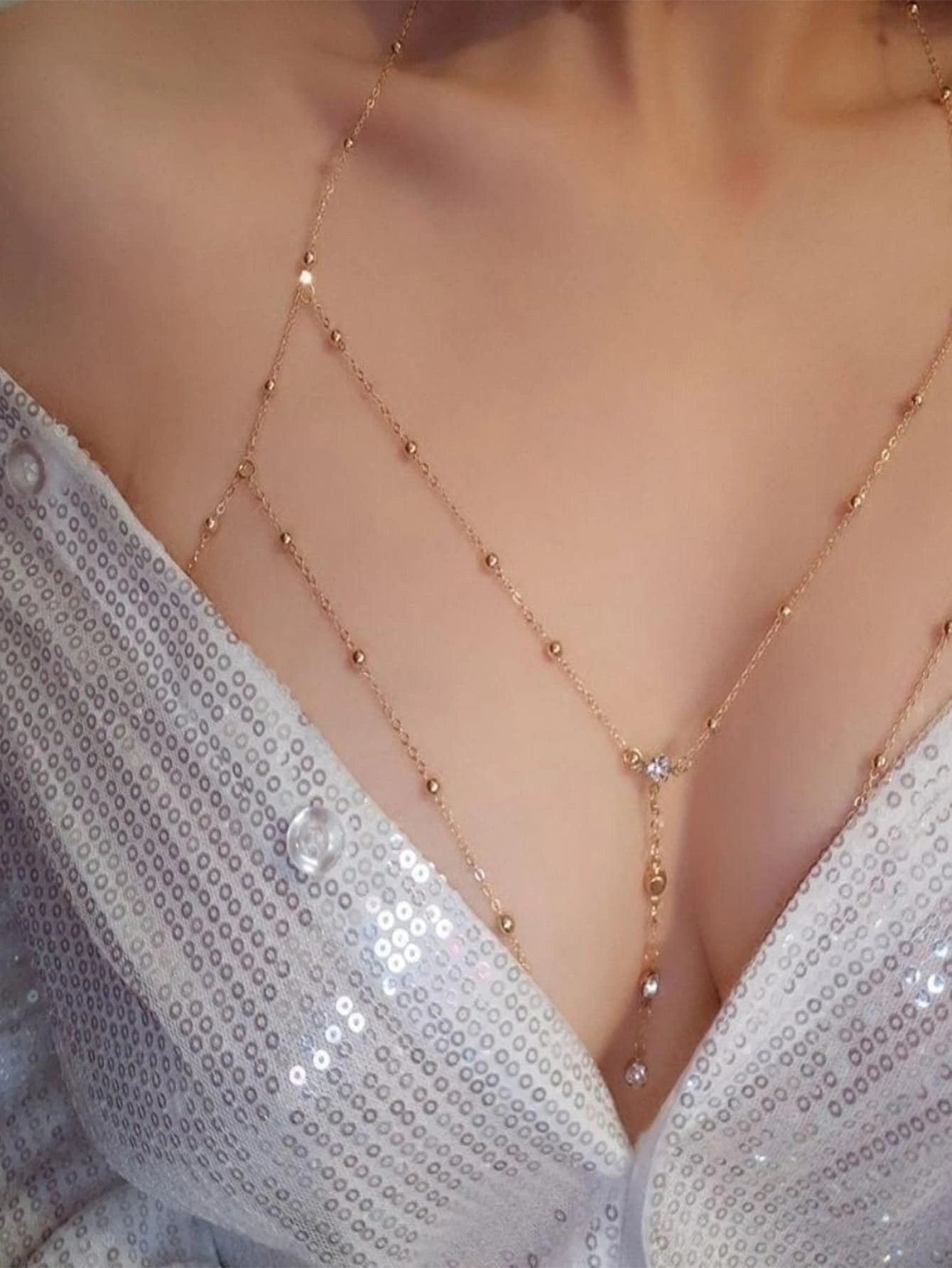 6360 a10-07 Una pieza exquisito con diamante de imitación & con diseño de cuenta Cadena para cuerpo para mujeres para primavera verano Decoración