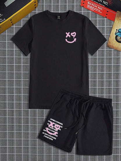 6187 Manfinity Homme Hombres con estampado de dibujos animados Camiseta & de cintura con cordón Shorts