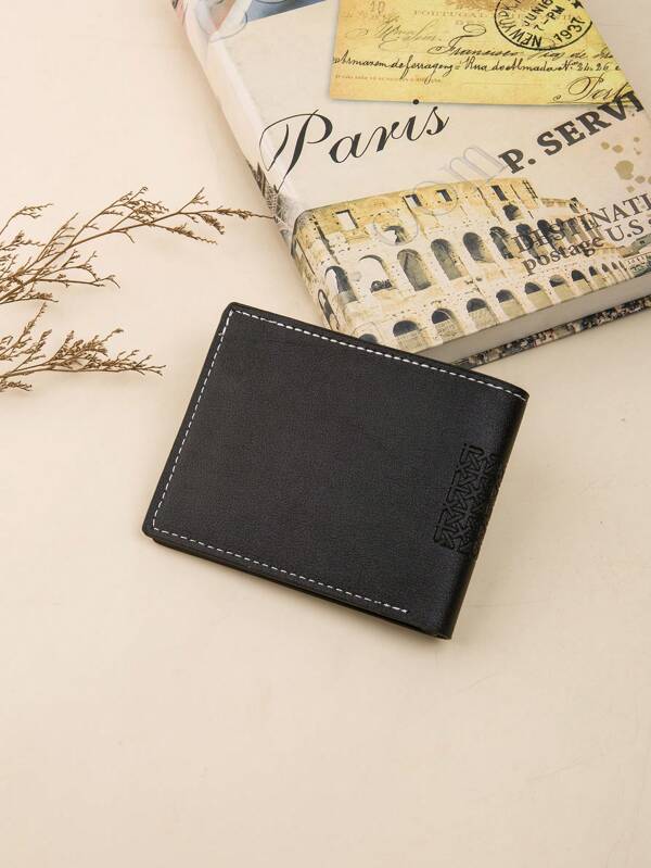 3513 1b-05-11 Monedero nuevo en relieve de hombres PU plegable de hombres negro