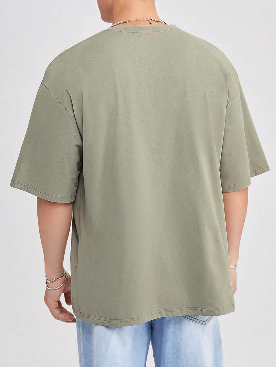9908 a06-02 Camiseta Holgada De Hombro Caído Y Color Sólido Para Hombre