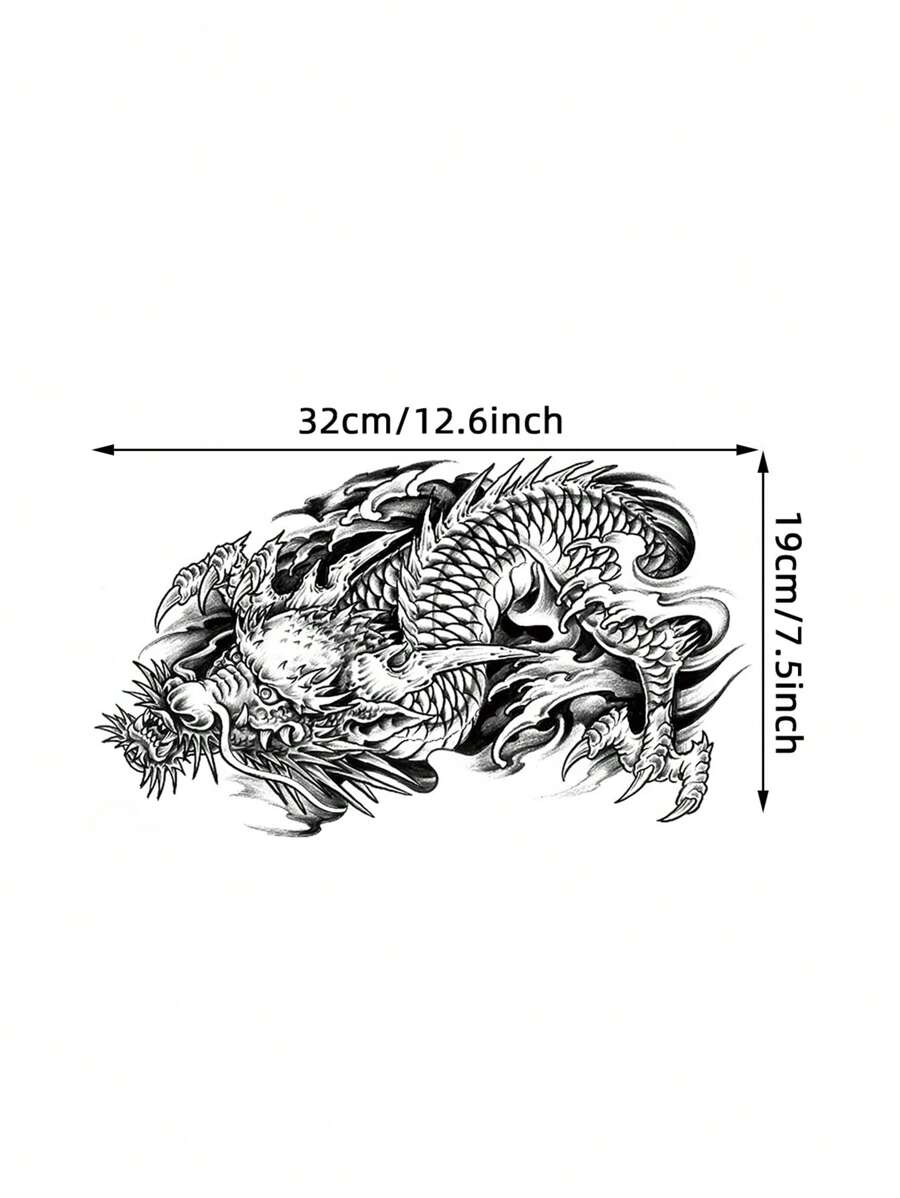 11725 1b-02-02 Tatuaje temporal falso con diseño de dragón para hombres y adultos
