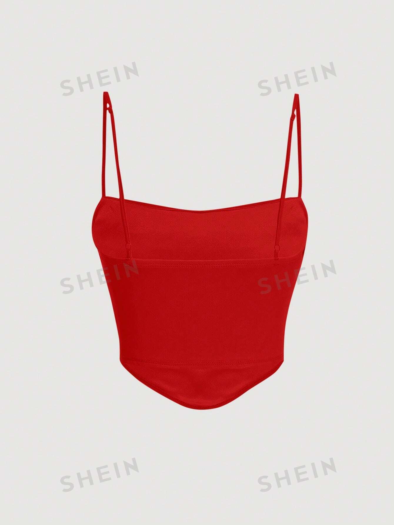 10130 a01-14 Top Cortado Rojo Sólido Con Bustier Con Diseño De Pañuelo
