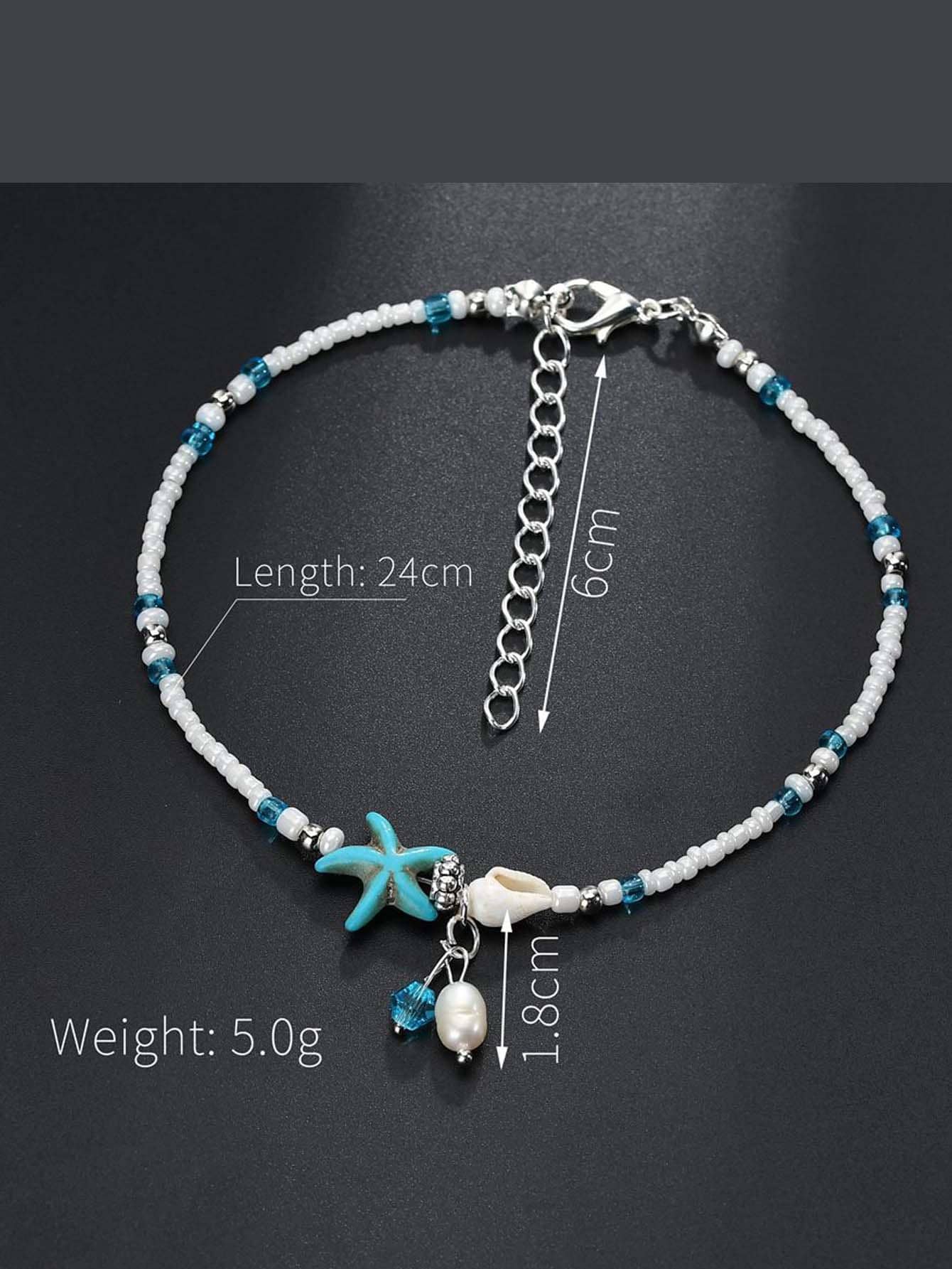 2917 1b-03-08 Pulsera tobillera de estrella de mar y con diseño de concha