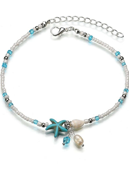 2917 1b-03-08 Pulsera tobillera de estrella de mar y con diseño de concha