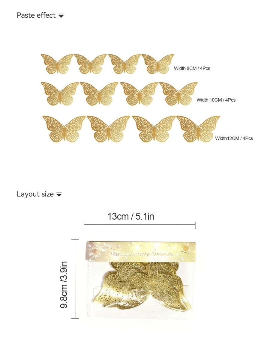 11143 B01-19  12 piezas con abertura con mariposa 3D muro amarillo PVC con mariposa para casa adorno