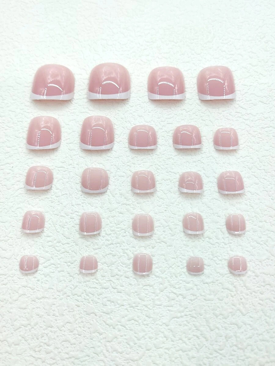 10998 b01-13 Luz rosado & simple blanco 24 piezas estilo francés cuadrado Uñas Set para amable Chicas