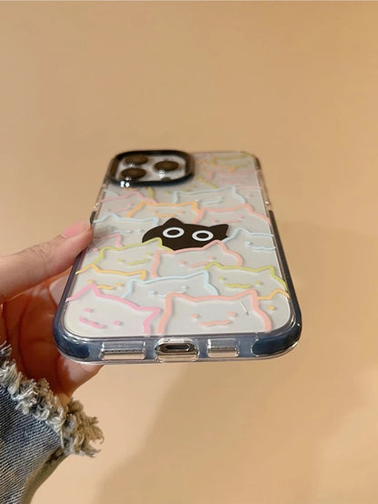 6790 1b-02-18 Funda transparente para iPhone con diseño de gato de dibujos animados