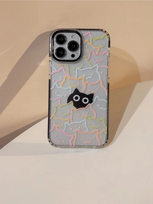 6790 1b-02-18 Funda transparente para iPhone con diseño de gato de dibujos animados