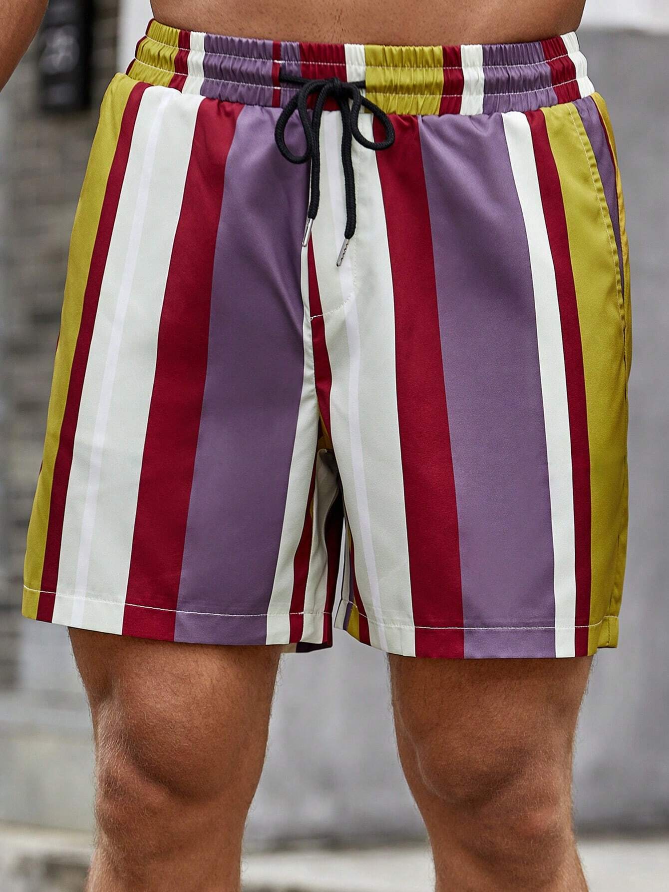 3743 a04-10 Shorts de rayas de cintura con cordón