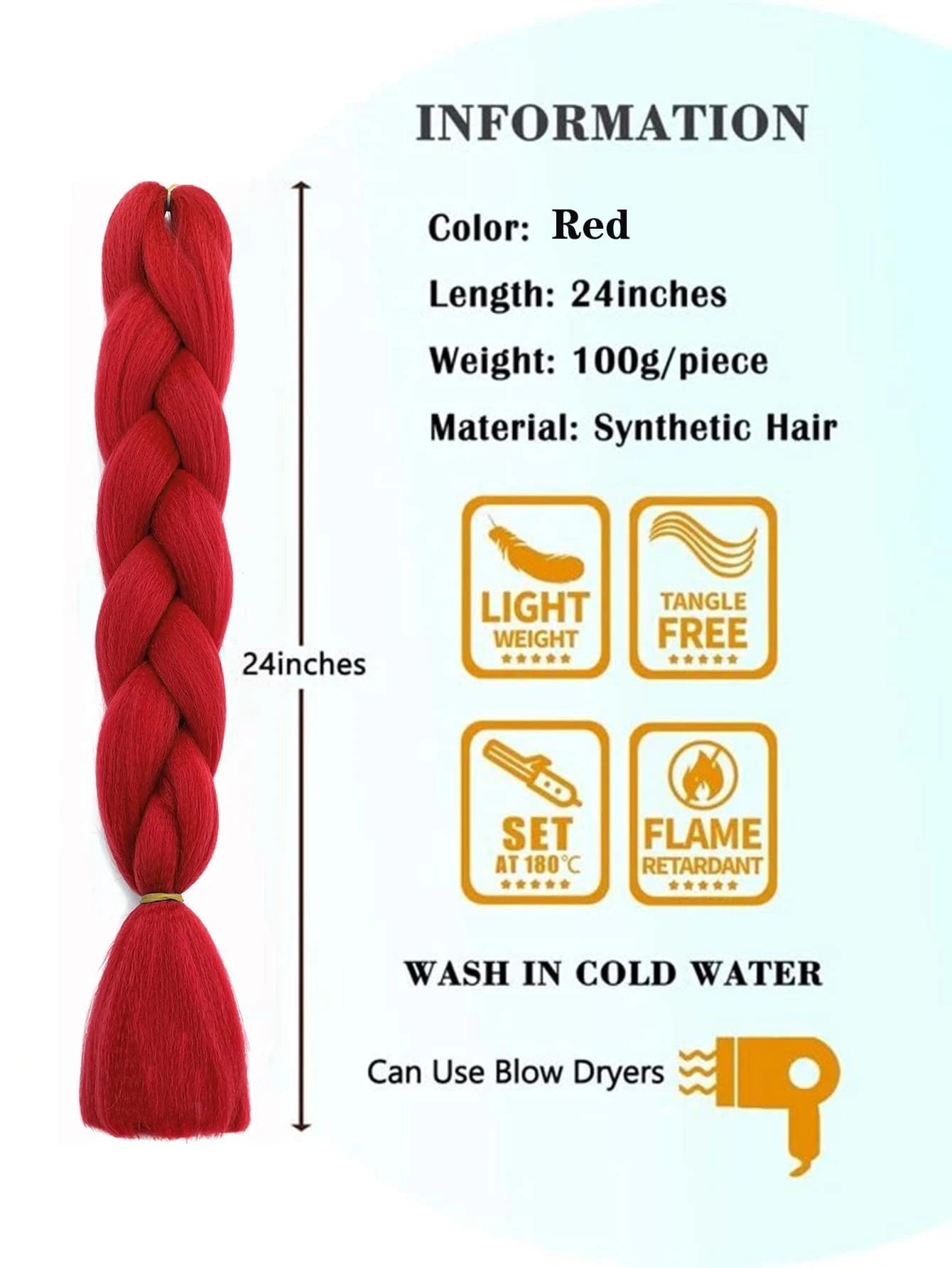 6000 1c-02-06 Una pieza Cabello sintético trenzado gigante rojo Extensiones de cabello trenzado de 24 pulgadas Caja de trenzas Cabello trenzado Cabello sintético para trenzar (más de cuarenta colores)