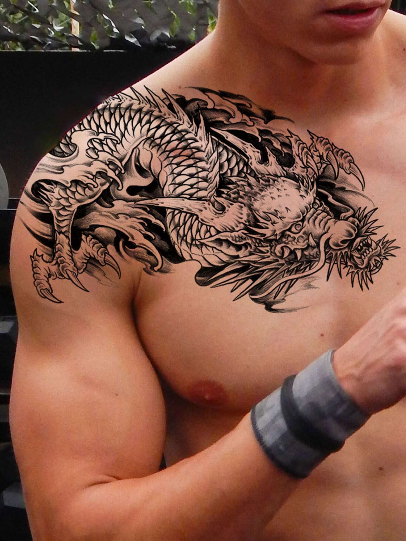 7893 a13-01 Tatuaje temporal falso con diseño de dragón para hombres y adultos